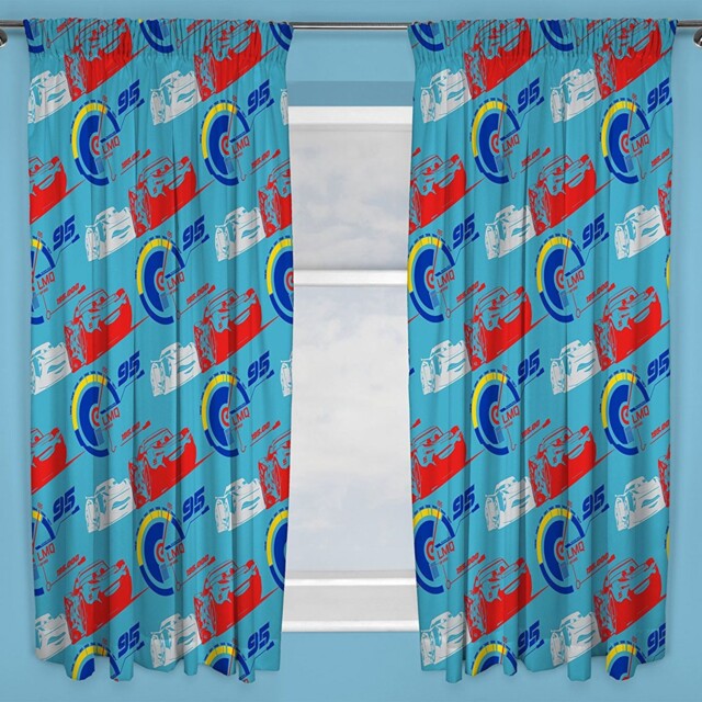 "Disney Cars 3 Lightning Curtains 54"" Drop Readymade Blue Childrens"