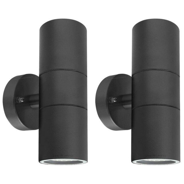 2 X Black Stainless Steel Double Outdoor Wall Light Ip65 Up Down Matt
