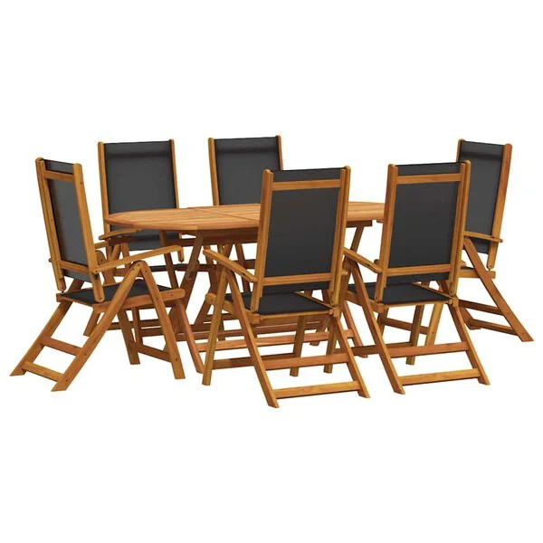 Outdoor 7-piece Dining Set: Acacia Wood Table + 6 Folding Chairs