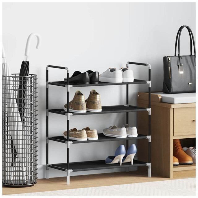 Shoe Rack 4-tier Black Metal Frame Non-woven Fabric 60x29x71cm