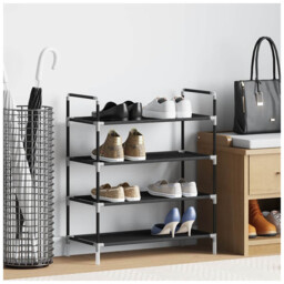 Shoe Rack 4-tier Black Metal Frame Non-woven Fabric 60x29x71cm