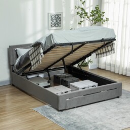 Homcom King Size Bed Frame With Storage And Adjustable Velvet