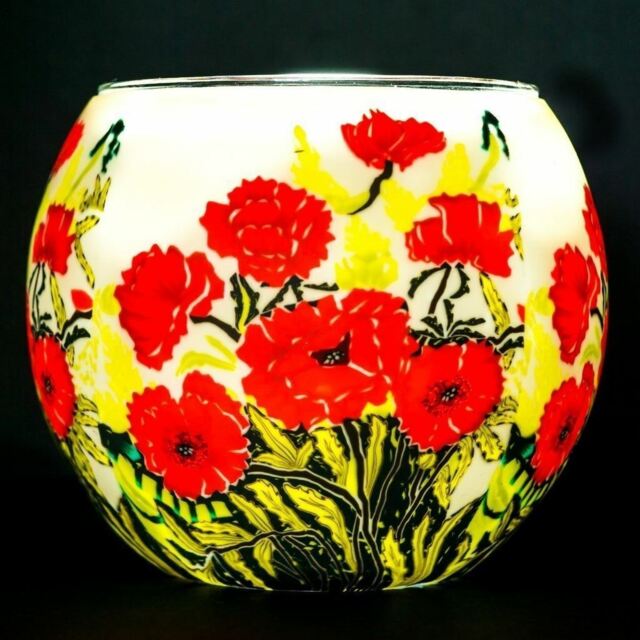 Milford Classic Poppies Glass Nightlight Hand Crafted Tea Light Candle