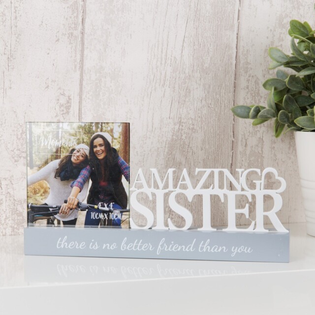 "Celebrations Sentiment Word Block Photo Frame 4x4"" - Amazing Sister"