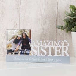 "Celebrations Sentiment Word Block Photo Frame 4x4"" - Amazing Sister"