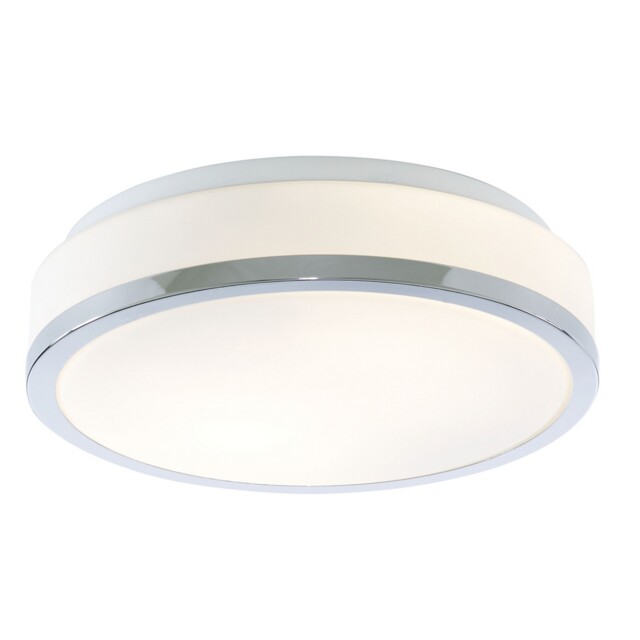 28cm Ip44 2 Light Bulbs Chrome Finish Opal Glass Shade Flush Fit