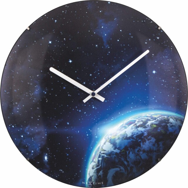 Nextime - Wall Clock - Ø 35 Cm - Dome Glass - Glow-in-the-dark -