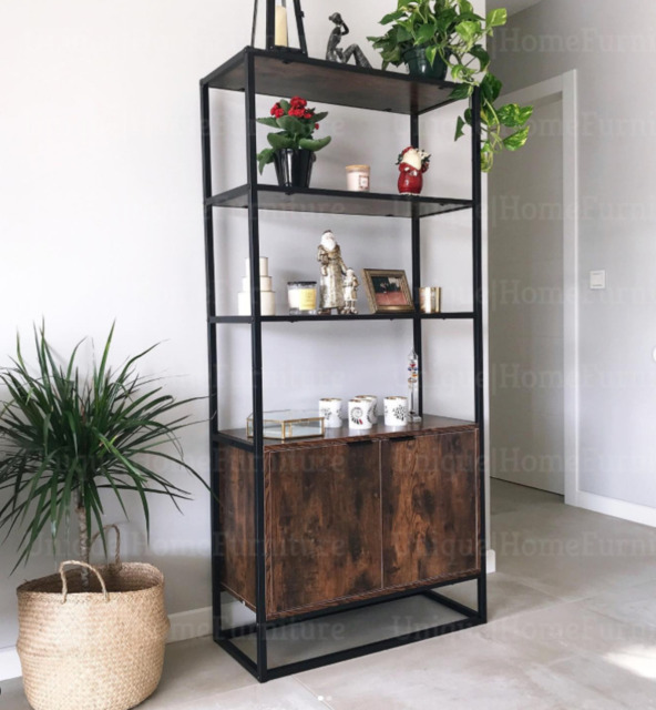Vintage Industrial Bookcase Large Rustic Shelf Tall Side Cabinet