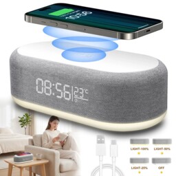 Alarm Clock Wireless Charger Dock Charging Station With Night Light