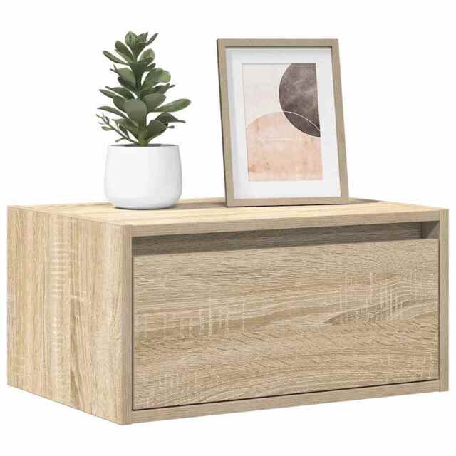 Wall-mounted Bedside Cabinet With Led Lights Sonoma Oak Vidaxl