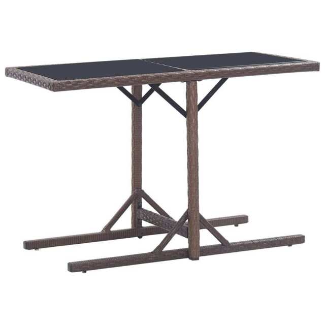 Garden Table Brown 110x53x72 Cm Glass And Poly Rattan Vidaxl