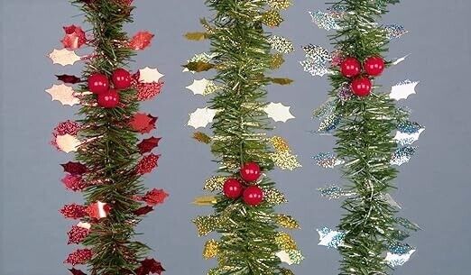 Tinsel Garland Holly Leaf And Berries 2.7m