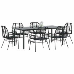 7 Piece Garden Dining Set Black Poly Rattan Glass Vidaxl