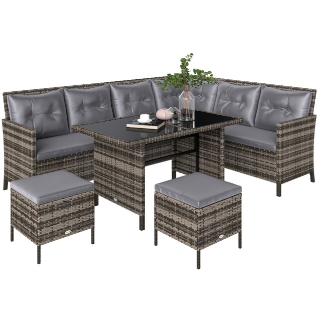 Outsunny 6 Pcs Patio Wicker Sofa Set Rattan Chair Furniture W/ Glass &