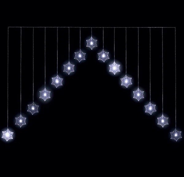 Christmas Indoor Or Outdoor Snowflake 'v' Curtain Lights - Ice White -