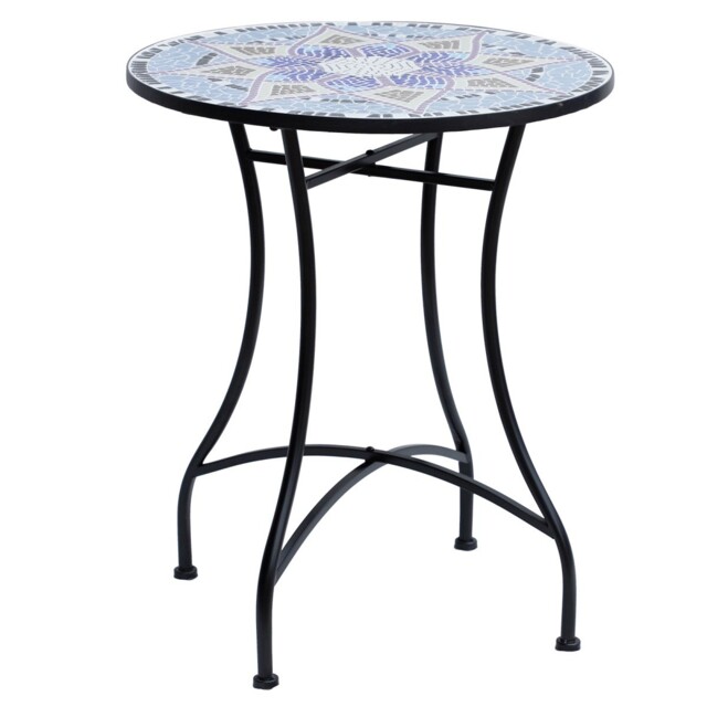 Blue Mosaic Outdoor Patio Bistro Table Round Ceramic Top Steel Leg