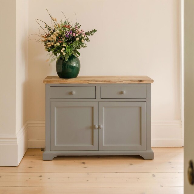 Florence Dove Grey Sideboard, Large Kitchen Cupboard With Acacia Top,