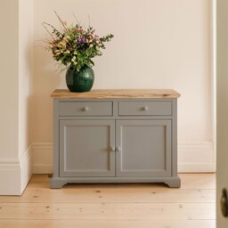 Florence Dove Grey Sideboard, Large Kitchen Cupboard With Acacia Top,