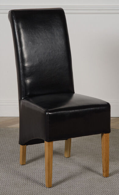 Montana Black Leather Dining Chairs - Scroll Top Dining Chairs With
