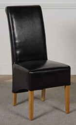 Montana Black Leather Dining Chairs - Scroll Top Dining Chairs With
