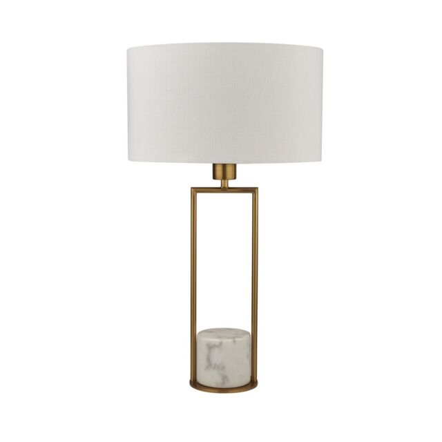 Gold Table Lamp With White Marble Base & Drum Shade - Modern Finish