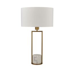 Gold Table Lamp With White Marble Base & Drum Shade - Modern Finish