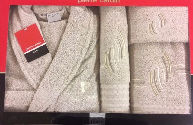 Pierre Cardin L / Xl 4 Piece Bathrobe Towel Set Taupe Beige 100%