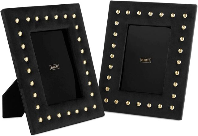 Beautify Black Velvet Photo Frames Set Of 2 With Gold Stud Detailing