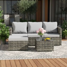 Birchtree Rattan Garden Furniture Set Corner Sofa Glass Table Patio 5