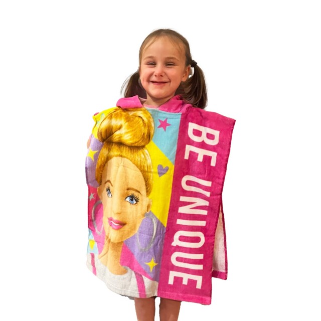Barbie Poncho Hooded Towel Kids Swimming Beach Pool Fresh Pink Robe