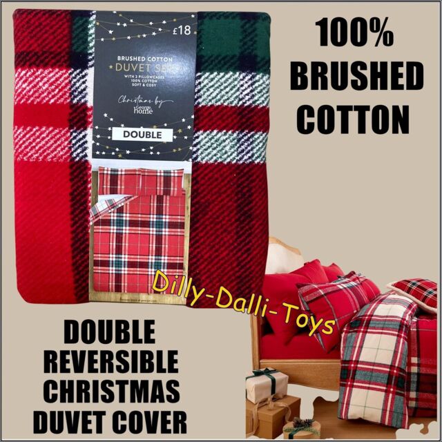 Christmas Red Tartan Check Double Duvet Cover 100% Brushed Cotton
