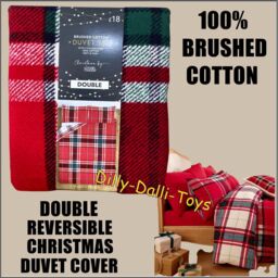 Christmas Red Tartan Check Double Duvet Cover 100% Brushed Cotton