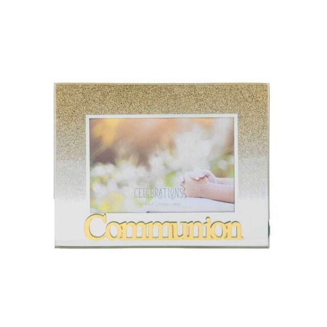 Celebrations Communion Gold Glitter Glass Frames - Standing Strut -