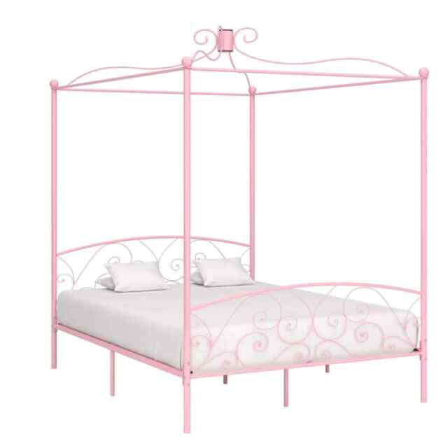 Canopy Bed Frame Pink Metal 160x200 Cm Vidaxl