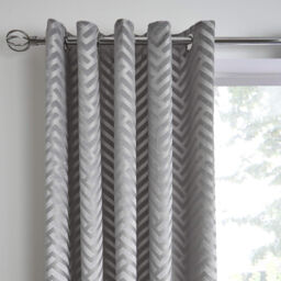"Caprice Silver Faye Tufted Chevron Pair Of Eyelet Curtains - 46"" Width"