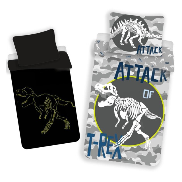 T-rex Single Duvet Cover Set Children's Dinosaur Camo Glow In The Dark