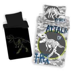 T-rex Single Duvet Cover Set Children's Dinosaur Camo Glow In The Dark