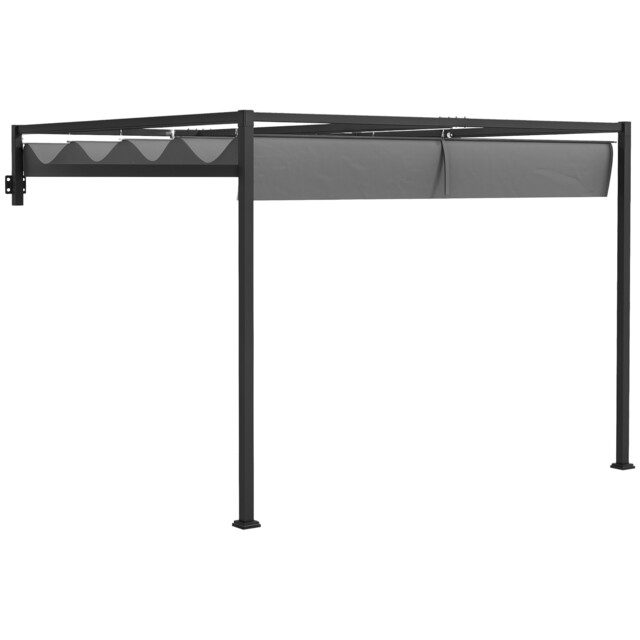 Outsunny 3 X 4m Wall Mounted Pergola With Retractable Roof, Dark Grey