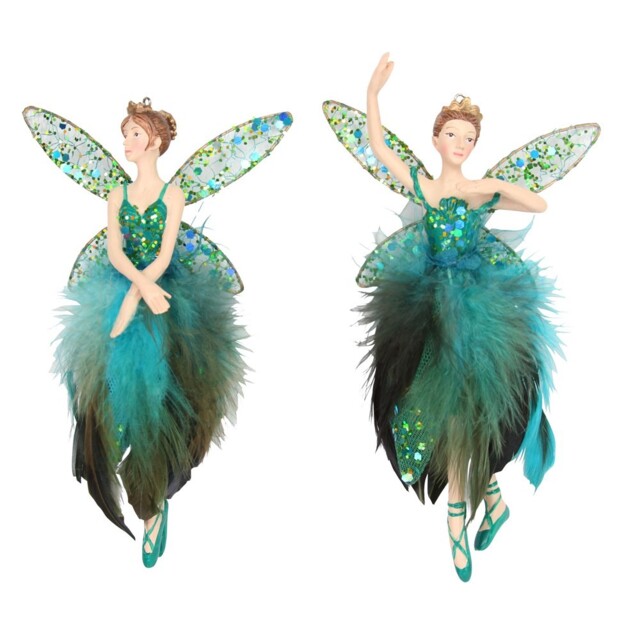 Gisela Graham Set Of 2 Peacock Fairy Christmas Tree Decorations