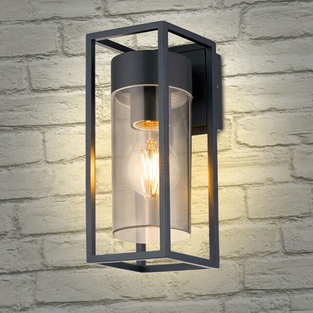 Led Rectangular Outdoor Wall Light Clear Metal Lantern Garden Wall