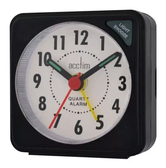 Acctim Ingot Quartz Travel Alarm Clock Light & Snooze - Black -