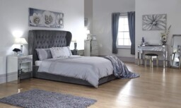 Dakota Fabric Winged End Lift Ottoman Bed 4ft 6 Double Pewter Grey
