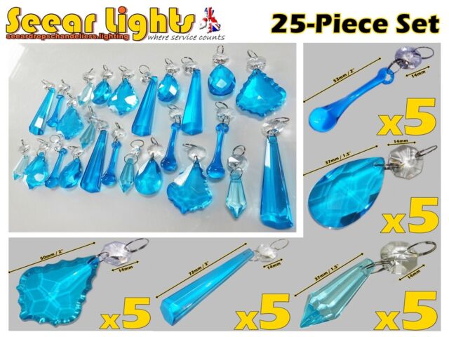 Teal Aqua Blue Chandelier Glass Crystals Prisms Beads Retro Drops