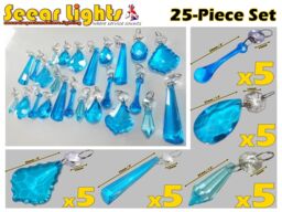 Teal Aqua Blue Chandelier Glass Crystals Prisms Beads Retro Drops
