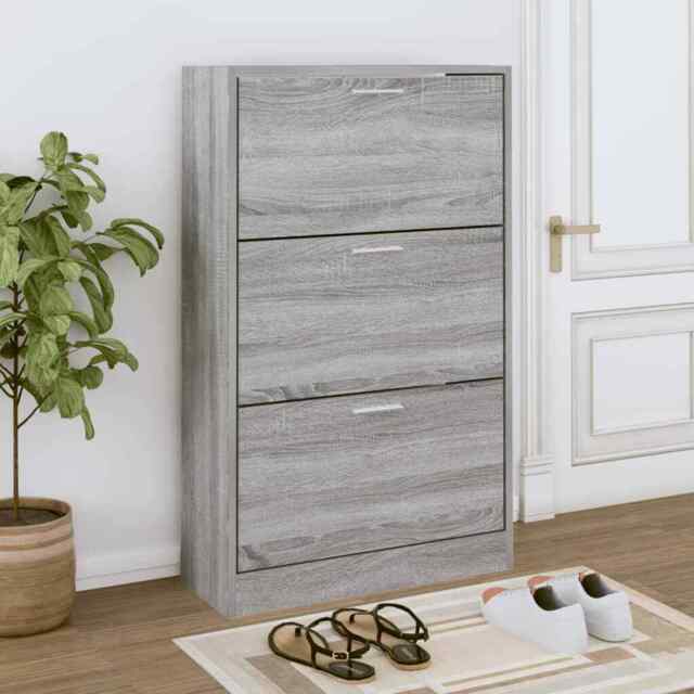 Shoe Cabinet Grey Sonoma 63x24x103 Cm Engineered Wood Vidaxl