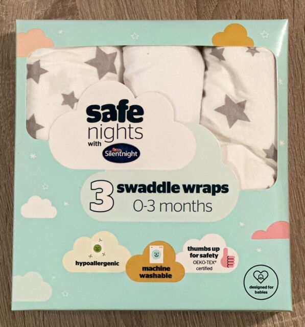 Safe Nights - Silentnight 3 Swaddle Wraps 0-3 Months -