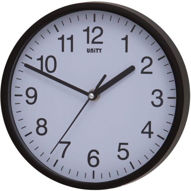 20cm Wall Clock Silent Sweep Seconds Hand In Black By Unity In Box