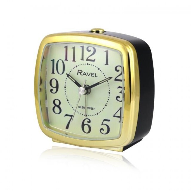 Alarm Clock Small Black/gold Chrome-trim Quartz Bedside Retro Luminous
