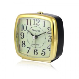 Alarm Clock Small Black/gold Chrome-trim Quartz Bedside Retro Luminous