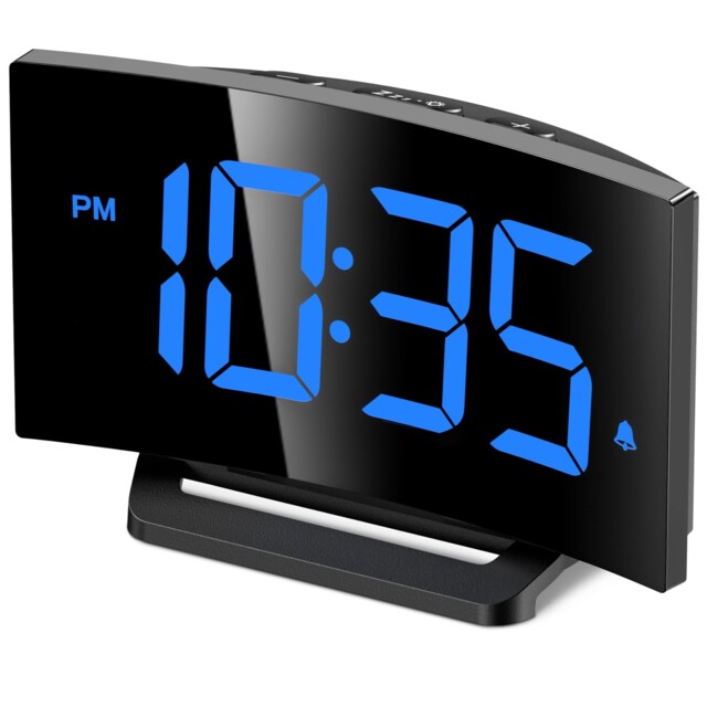 Digital Alarm Clock For Bedrooms With Modern Curved Design Conspicuous
